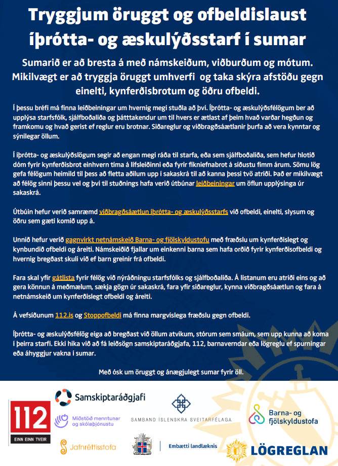 Tryggjum öruggt og ofbeldislaust íþrótta- og æskulýðsstarf í sumar