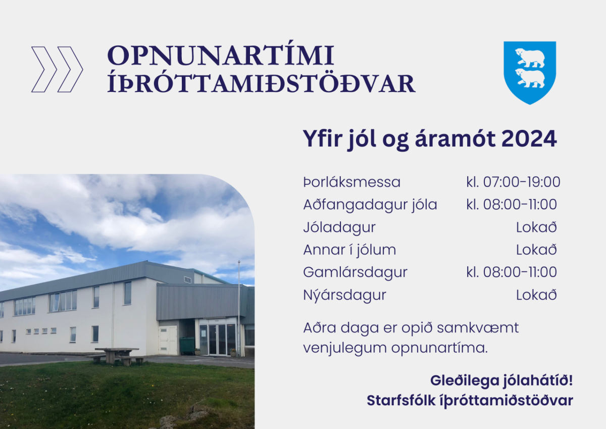 Opnunartími íþróttamiðstöðvar yfir jól og áramót