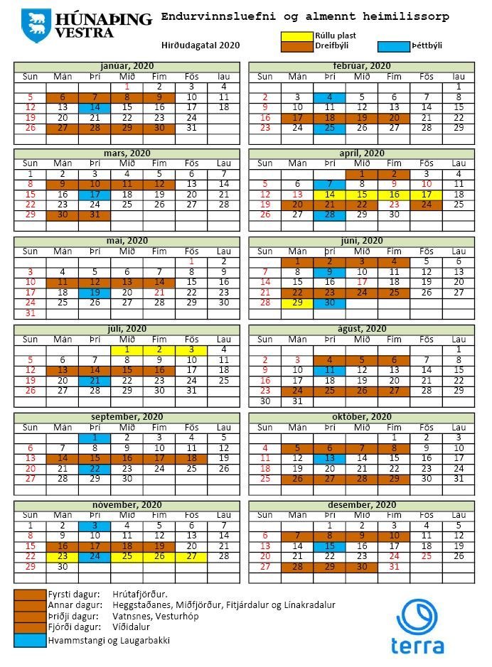 Sorphirðudagatal 2020