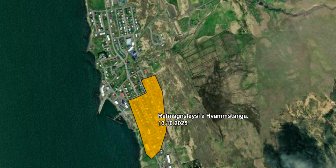 Svæðið sem rafmagnslaust verður á. Skjáskot af vef RARIK.