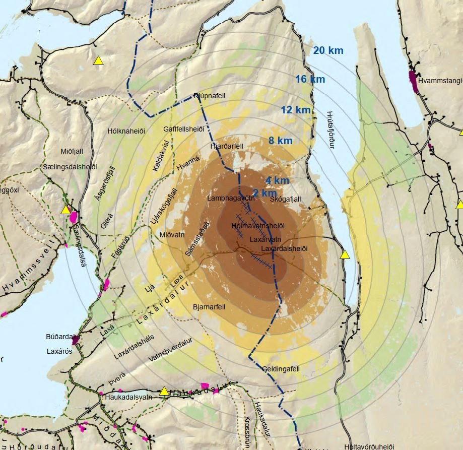Mynd sýnir svæði mögulegs sýnileika