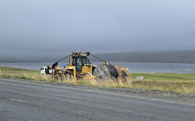 Frá framkvæmdum við rafstreng í Hrútafirði 2023