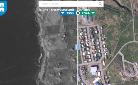 Hér eru árin 1969 og 2024 borin saman á tímaflakki kortasjárinnar.